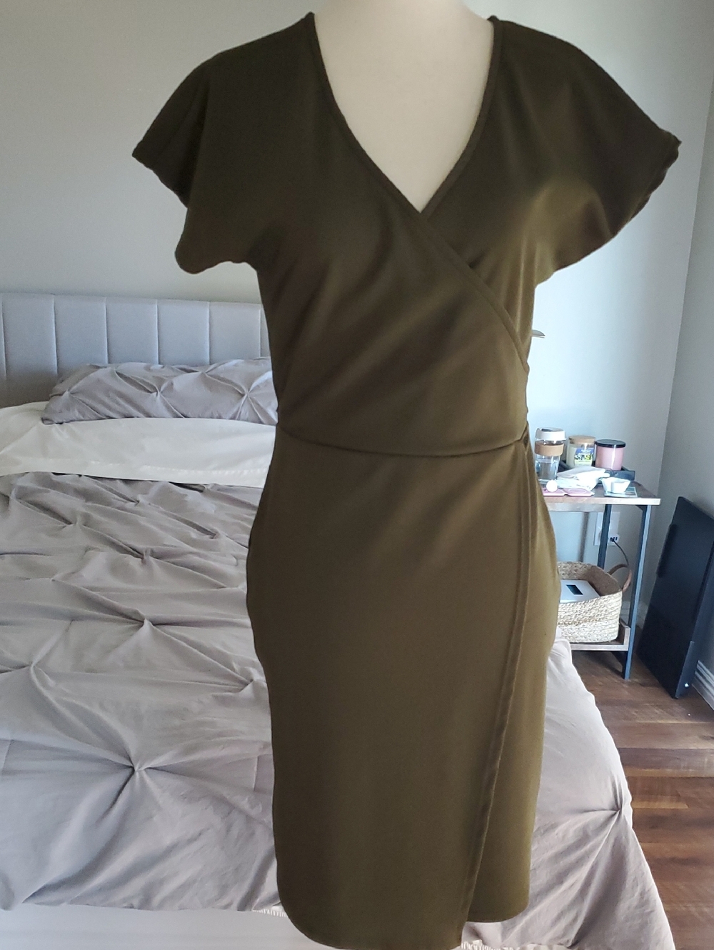 Rebel Sugar Olive Wrap-Style Mini Dress Size M